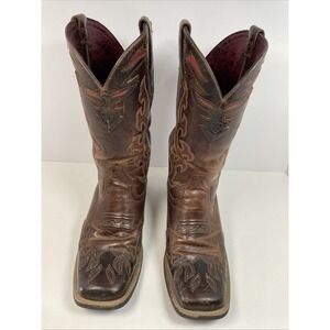 Ariat Brown Square Toe Western Cowgirl Boots Flame Stitch 10010937 Size 6.5
